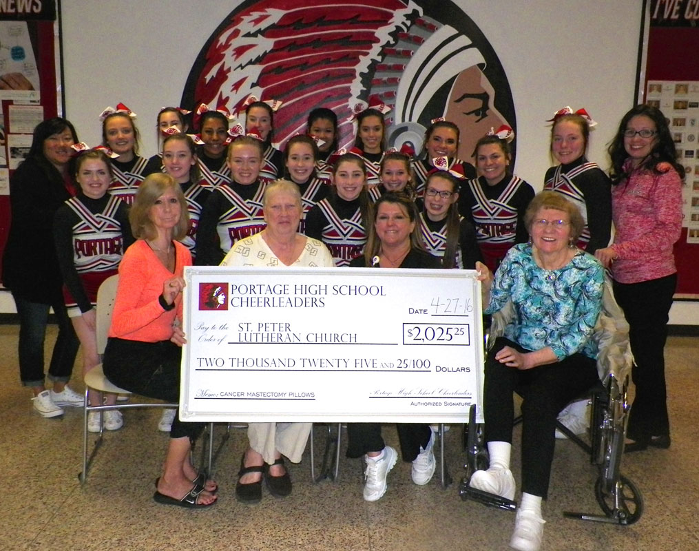 Portage High School Cheerleaders Make Donation to St. Peter Lutheran Church Ladies Guild in 2016