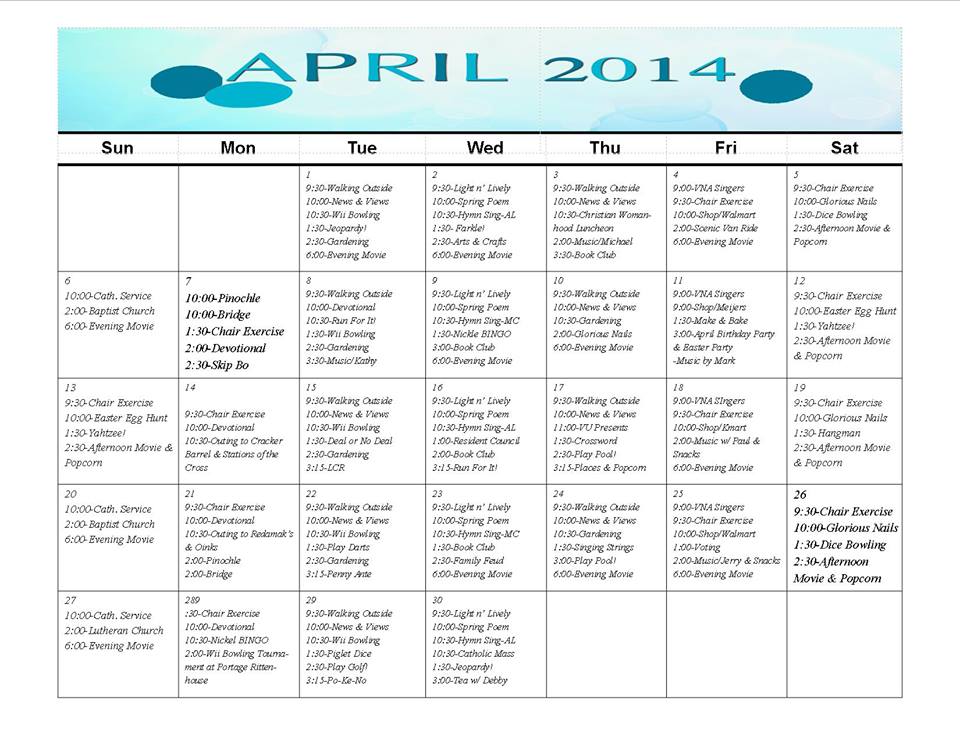 Rittenhouse April 2014 Schedule